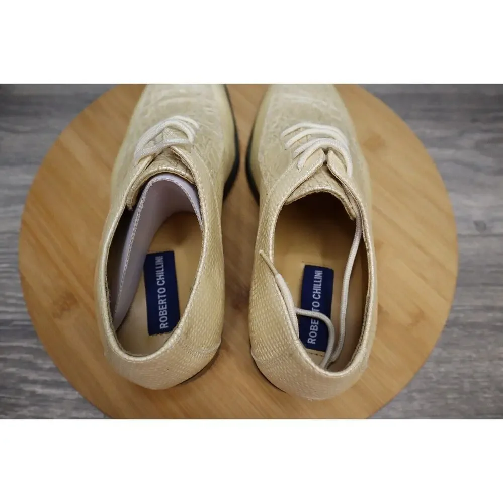 Roberto Chillini Shoes Mens 6 Oxford Slip On Dress Cream Alligator Crocodile NIB